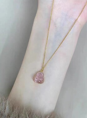 2026新款粉石佛公项链女生小众设计吊坠弥勒佛大肚佛吊坠