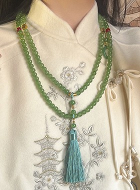 新款108颗朱砂串珠长款斜挎链新中式国风项链古风旗袍小众毛衣链