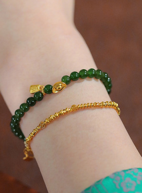 小红书同款新中式绿玛瑙玉髓手链女不掉色轻奢小众感手串