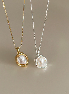 冷淡风不规则金属珍珠项链女韩国小众复古个性百搭气质颈链锁骨