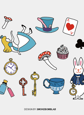 smokebomblab儿童创意纹身贴爱丽丝梦游仙境Alice in wonderland
