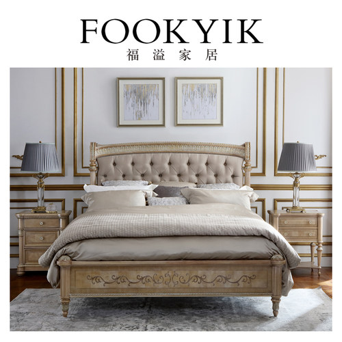 福溢家居 FOOKYIK意式翡冷翠欧式实木布艺床主卧现代简约轻奢家具 - 图0