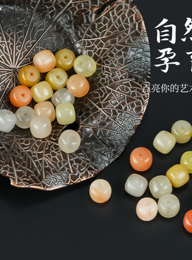 新疆天然金丝玉桶珠diy手链配件