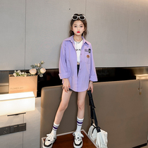 Girl Shirt Spring Autumn 2023 new foreign air CUHK Childrens autumn clothes lining little girl with medium length blouses