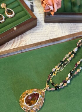 土耳其苏丹石变色石碧玺原石戒指项链欧美个性轻奢光感石水滴项链