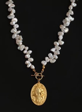 法式复古花瓣巴洛克珍珠项链女士