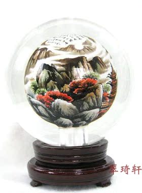 翠琦轩内画山水水晶球摆件