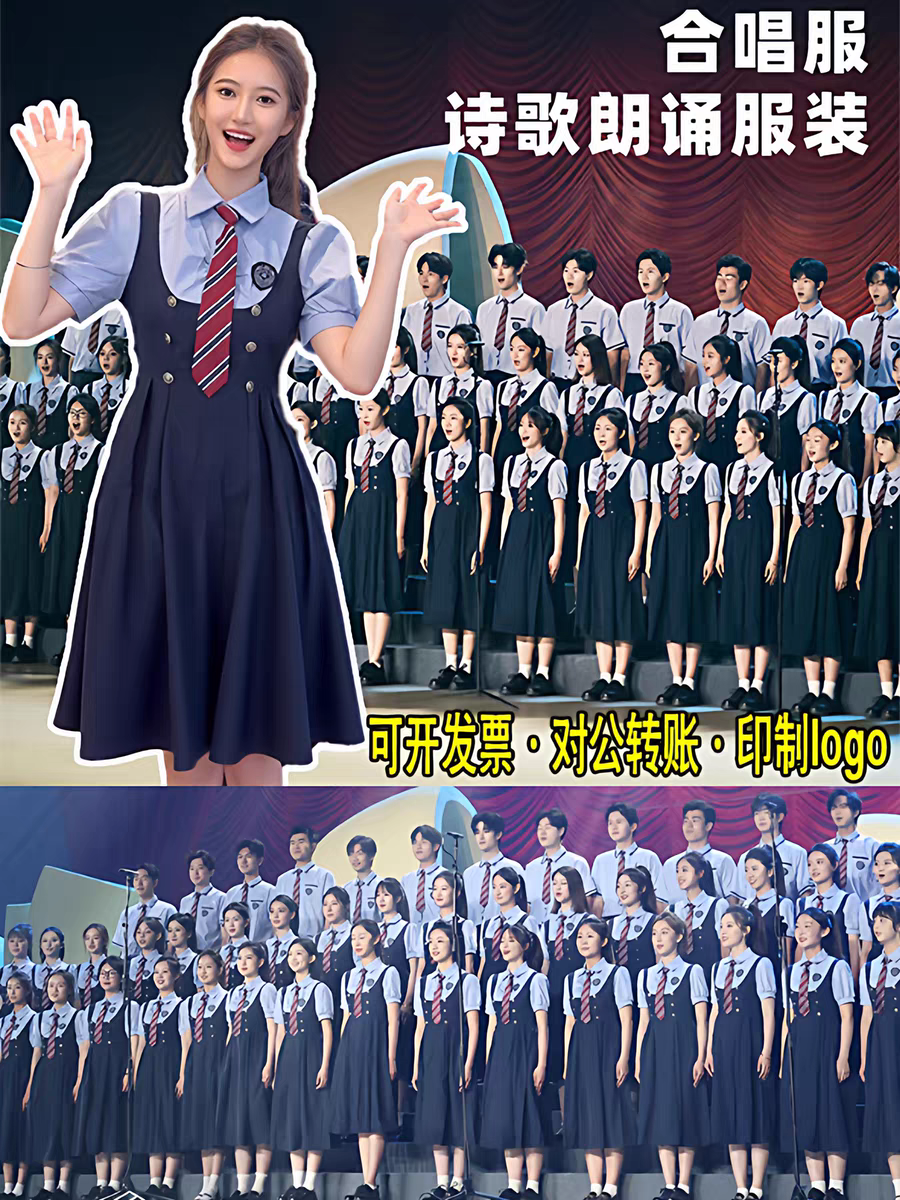 诗歌朗诵合唱演出服中小学生校合唱团比赛表演服学院风毕业班服 - 图3