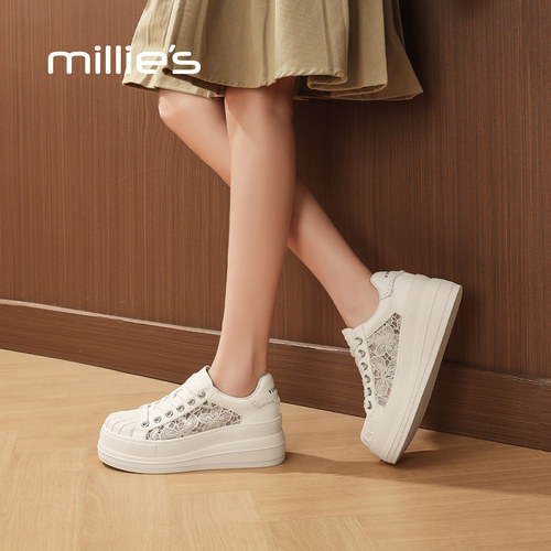 MILLIE'S/妙丽厚底增高小白鞋女2026新款夏季软底小个子休闲运动 - 图3