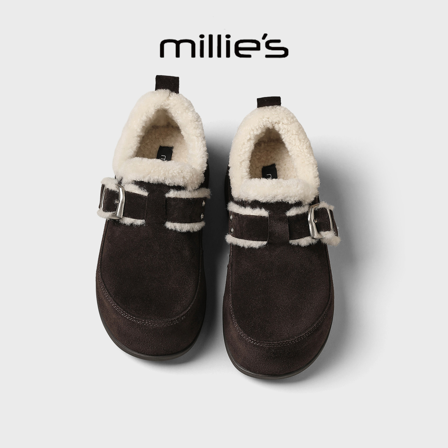 MILLIE'S/妙丽毛绒全包勃肯鞋女鞋冬季厚底加绒保暖休闲外穿棉鞋 - 图2