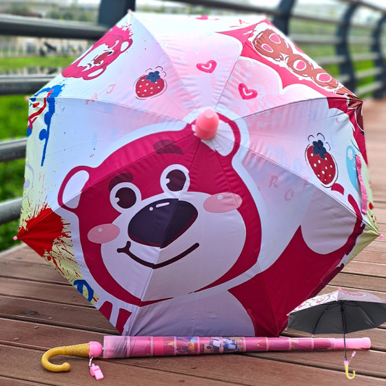 산리오 딸기 곰 어린이 우산 소녀 초등학교 유치원 학교 우산 튼튼하고 내구성이 강한 맑은 우산 경량