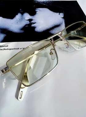 新款欧美复古有色小方形窄细金属框墨镜男款高级感痞帅太阳眼镜