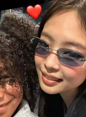 Jennie同款墨镜欧美辣妹风无边框蓝色太阳眼镜y2k高级感中古女潮