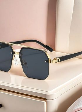 金属框架男生开车太阳镜大脸显瘦防紫外线驾驶眼镜高级感半框墨镜