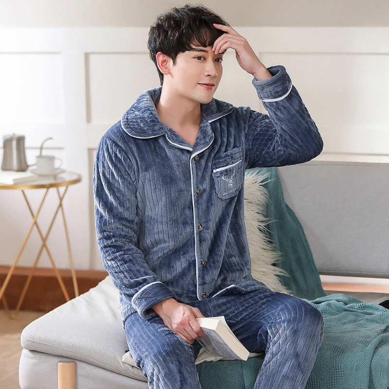 秋冬季法兰绒情侣加绒珊瑚绒睡衣 柏缇朵睡衣/家居服套装