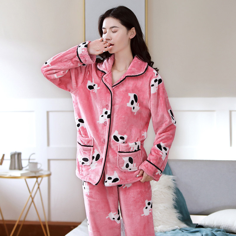 秋冬季保暖套装加绒可爱珊瑚绒睡衣 柏缇朵睡衣/家居服套装