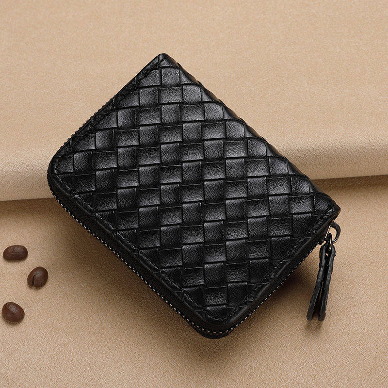 女式高档真皮质感编织防消磁零钱包 werllands路勋箱包卡包