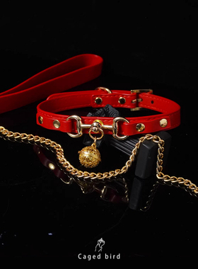 【免费打孔】真皮项圈女刻字宫铃牵引绳套装响铃男