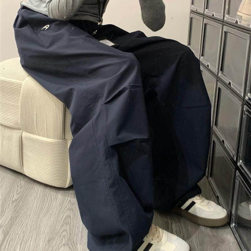 藏青色阔腿工装裤女秋冬加绒胖妹妹mm梨形身材高腰遮胯休闲运动裤,淘宝优惠券,粉丝福利购,淘宝优惠卷