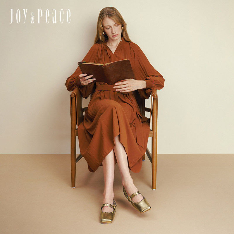 真美诗金箔咖啡2025秋新款羊皮优雅桃心扣方头流苏玛丽珍鞋单鞋女,淘宝优惠券,粉丝福利购,淘宝优惠卷