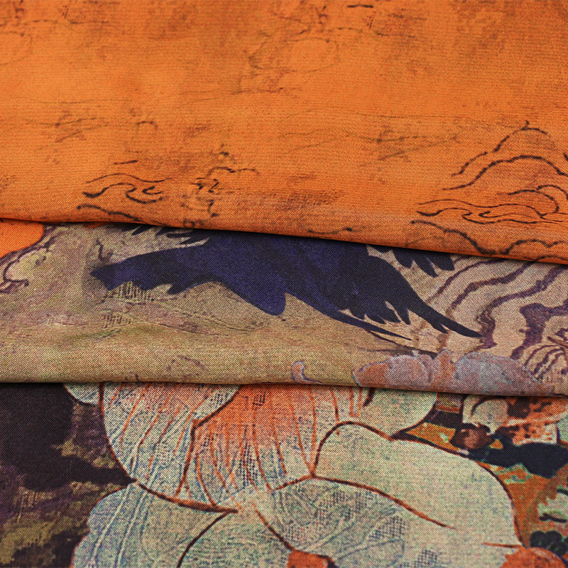 醋酸缎面印花面料 整体印花服装面料  旗袍汉服布料可零剪现货,淘宝优惠券,粉丝福利购,淘宝优惠卷