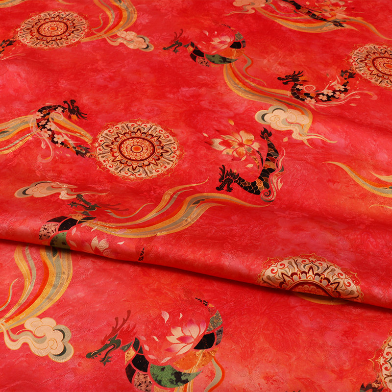 全人丝香云纱印花面料 春夏连衣裙旗袍童装女装面料飞龙缎面花布,淘宝优惠券,粉丝福利购,淘宝优惠卷