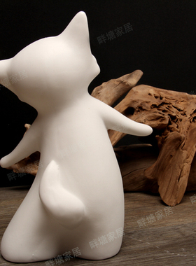 陶瓷银狐装饰动物卧室儿童房摆件