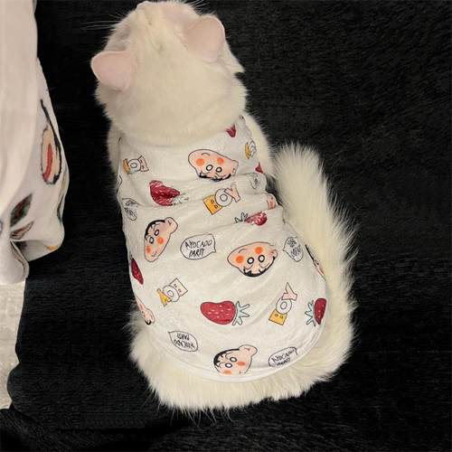 蜡笔小新宠物猫咪衣服冬季保暖加绒可爱卡通防脱不掉毛无袖背心式 - 图1