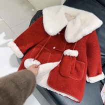 Girl gush jacket autumn winter clothing 2023 new childrens woolen sweater female baby red New Years clothes for New Years clothes