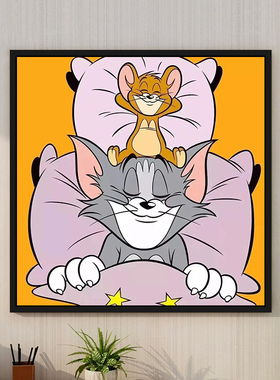 汤姆杰瑞 猫和老鼠 卡通自己手绘填色diy数字油画 丙烯动漫装饰画