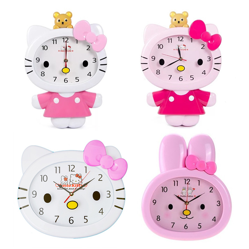 Hello kitty掛鐘凱蒂貓卡通頭型時鐘 可愛超靜音掛鐘壁鐘掛錶包郵