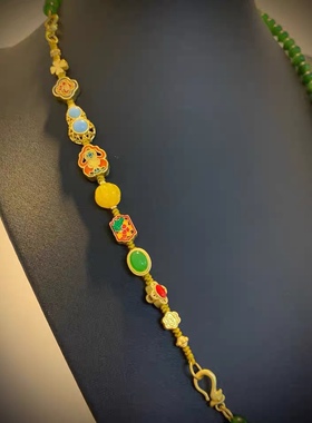 祖母绿圆珠一款多带可拆卸项链编织手绳烧蓝配件复古时尚手链女