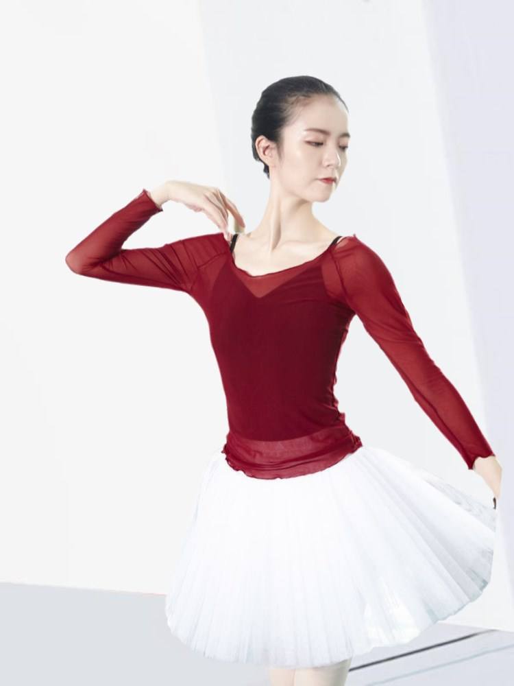 新款 网纱上衣舞蹈服芭蕾舞练功服女成人形体服体操服纱衣 - 图0