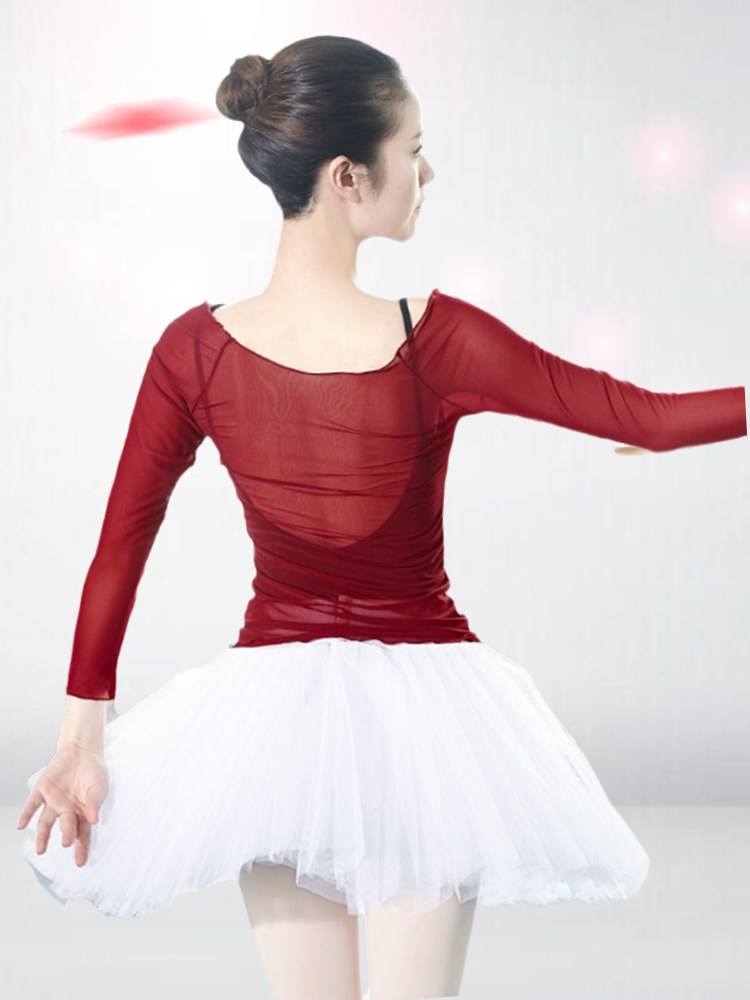 新款 网纱上衣舞蹈服芭蕾舞练功服女成人形体服体操服纱衣 - 图1