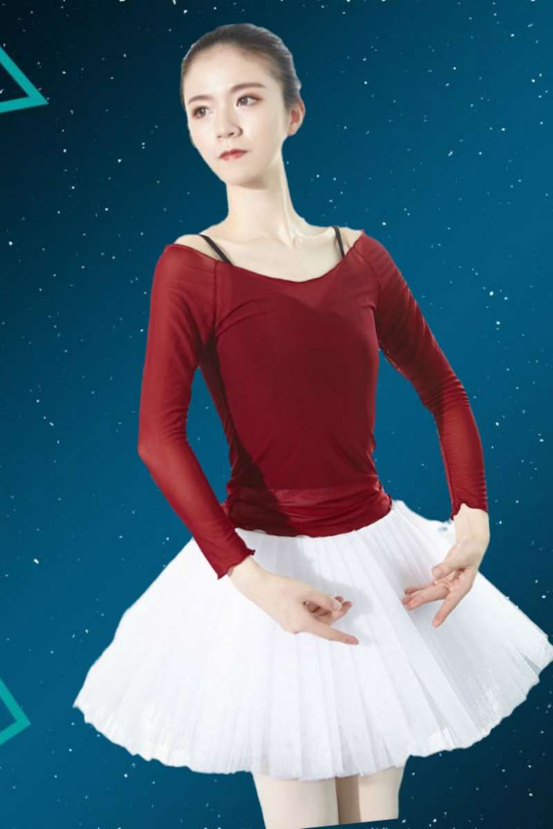 新款 网纱上衣舞蹈服芭蕾舞练功服女成人形体服体操服纱衣 - 图3