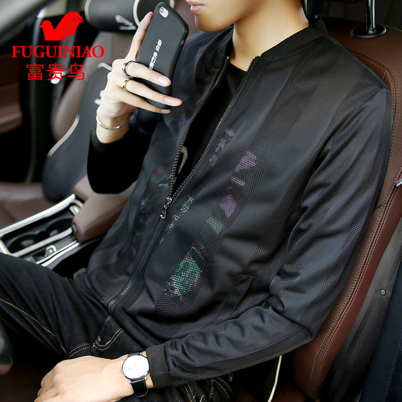 富贵鸟男超薄透气潮流镂空防晒服 服装工厂折扣店88夹克