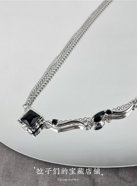 冷淡风黑色水晶吊坠项链个性简约甜酷时尚复古新中式锁骨链脖颈链