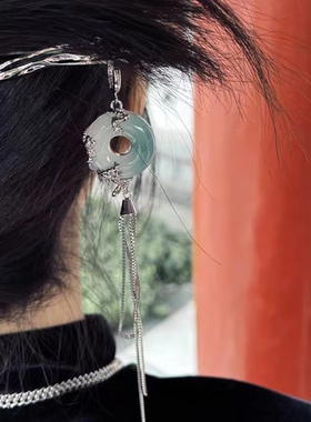 中国风龙形玉佩流苏褶皱发簪时尚设计感盘发发钗国潮个性气质发饰