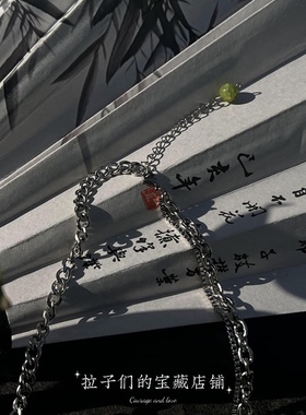 新中式双层拼接串珠钛钢项链女高级设计感小众潮锁骨链无性别