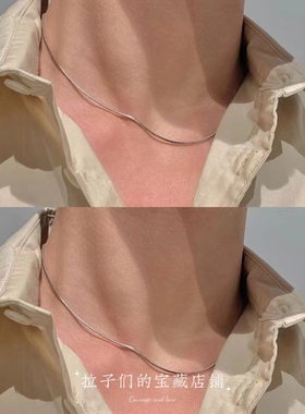 925银简约INS冷淡风蛇骨链项链女个性配饰短款锁骨链韩版男颈链潮