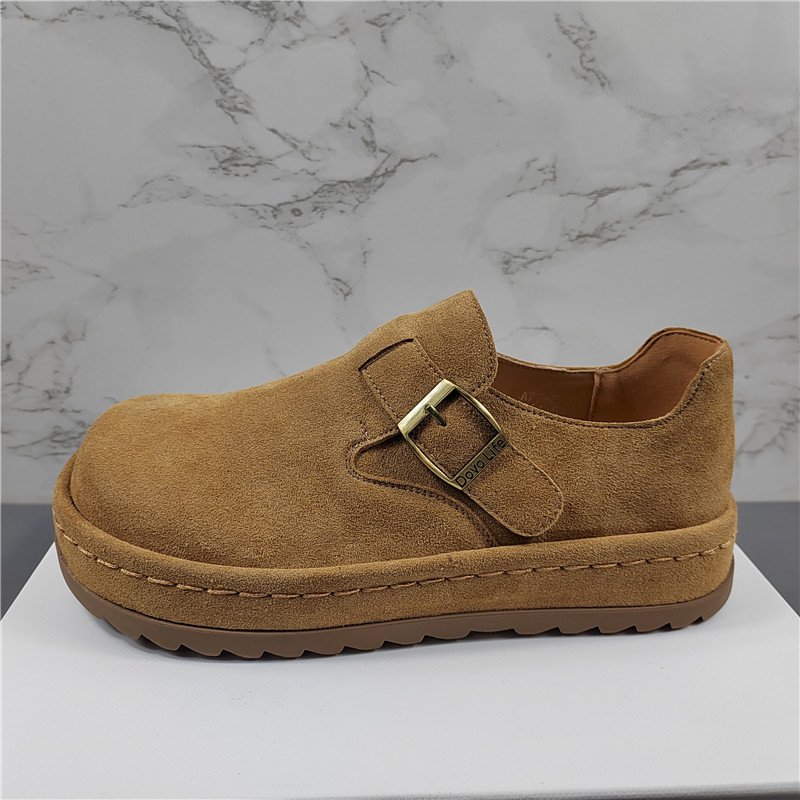 品牌撤柜磨砂牛皮厚底勃肯鞋女2025秋冬新款复古搭扣一脚蹬单鞋潮,淘宝优惠券,粉丝福利购,淘宝优惠卷