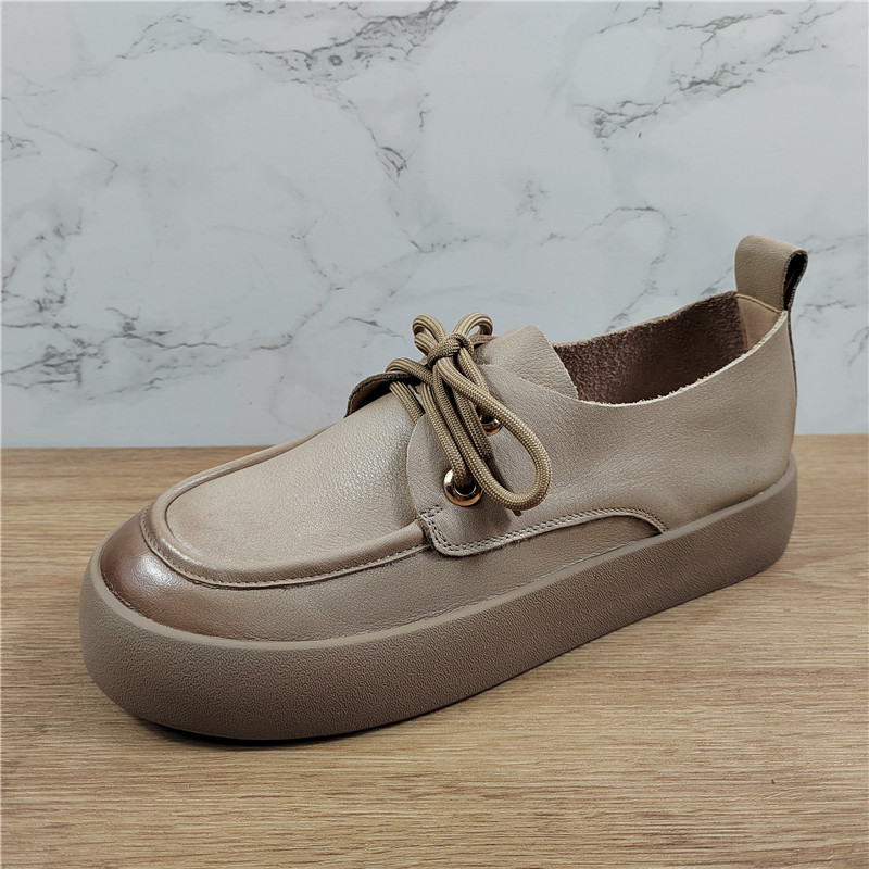 商场同款头层牛皮单鞋女2025春季新款舒适软底系带圆头平底小皮鞋,淘宝优惠券,粉丝福利购,淘宝优惠卷
