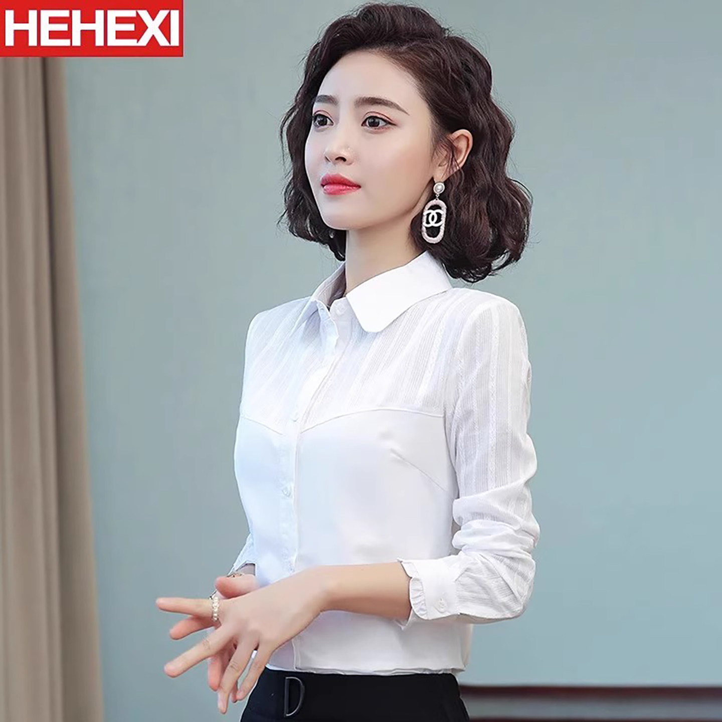 衬衫女长袖2025春秋新款白色显瘦立领木耳打底衫百搭上衣气质衬衣,淘宝优惠券,粉丝福利购,淘宝优惠卷