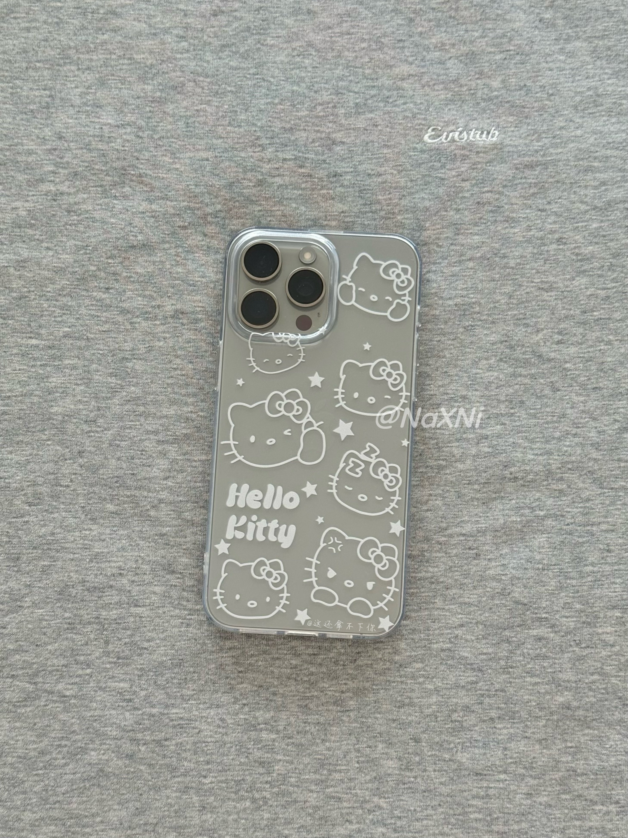 白色线条大头kitty适用于iphone17ProMax手机壳新款苹果15pro可爱大孔凯蒂猫全包14保护套16透明磨砂硅胶软壳