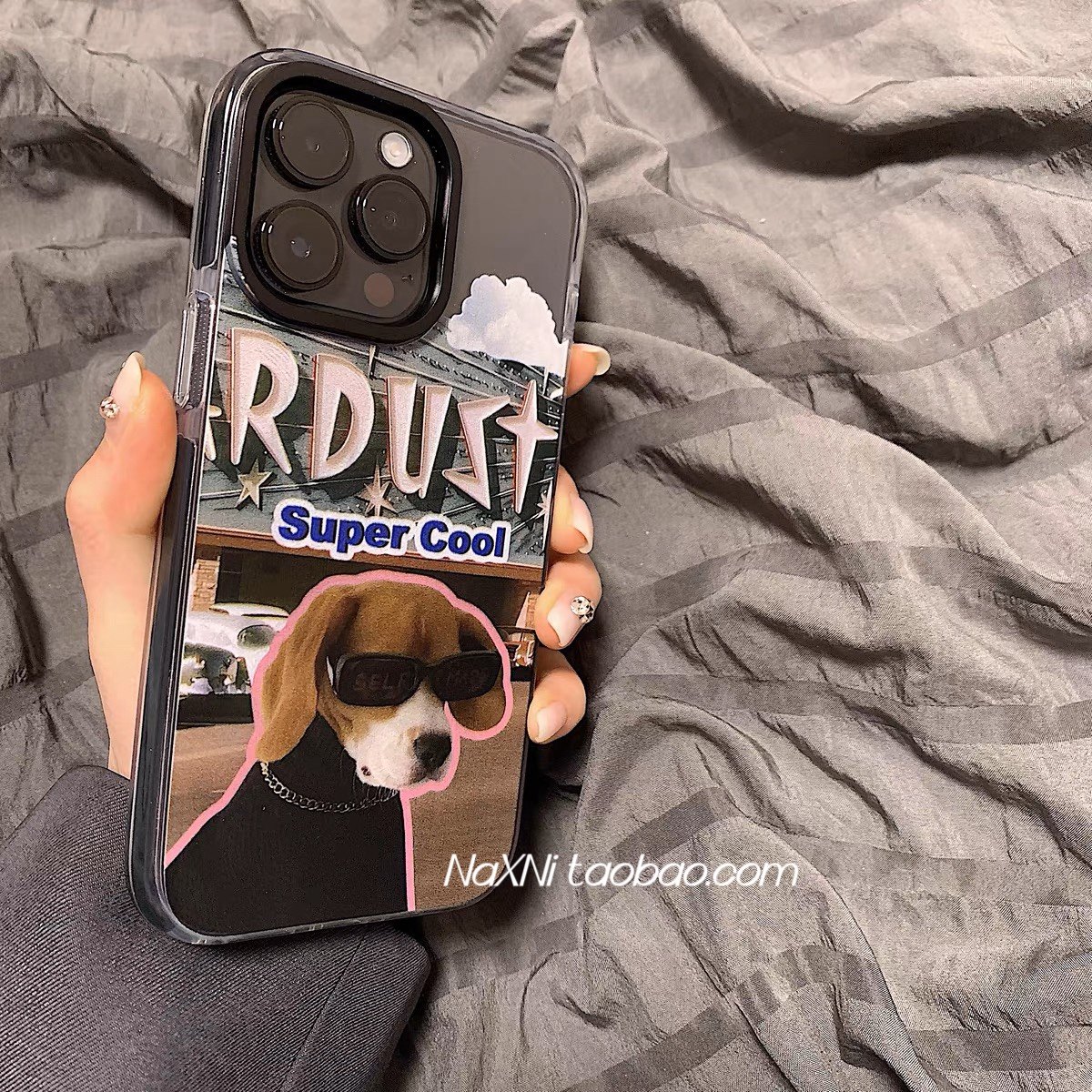美式复古搞怪墨镜猫狗适用iPhone16proMax手机壳苹果14情侣透明13黑色边框15Pro保护套xr/11大孔硅胶软壳