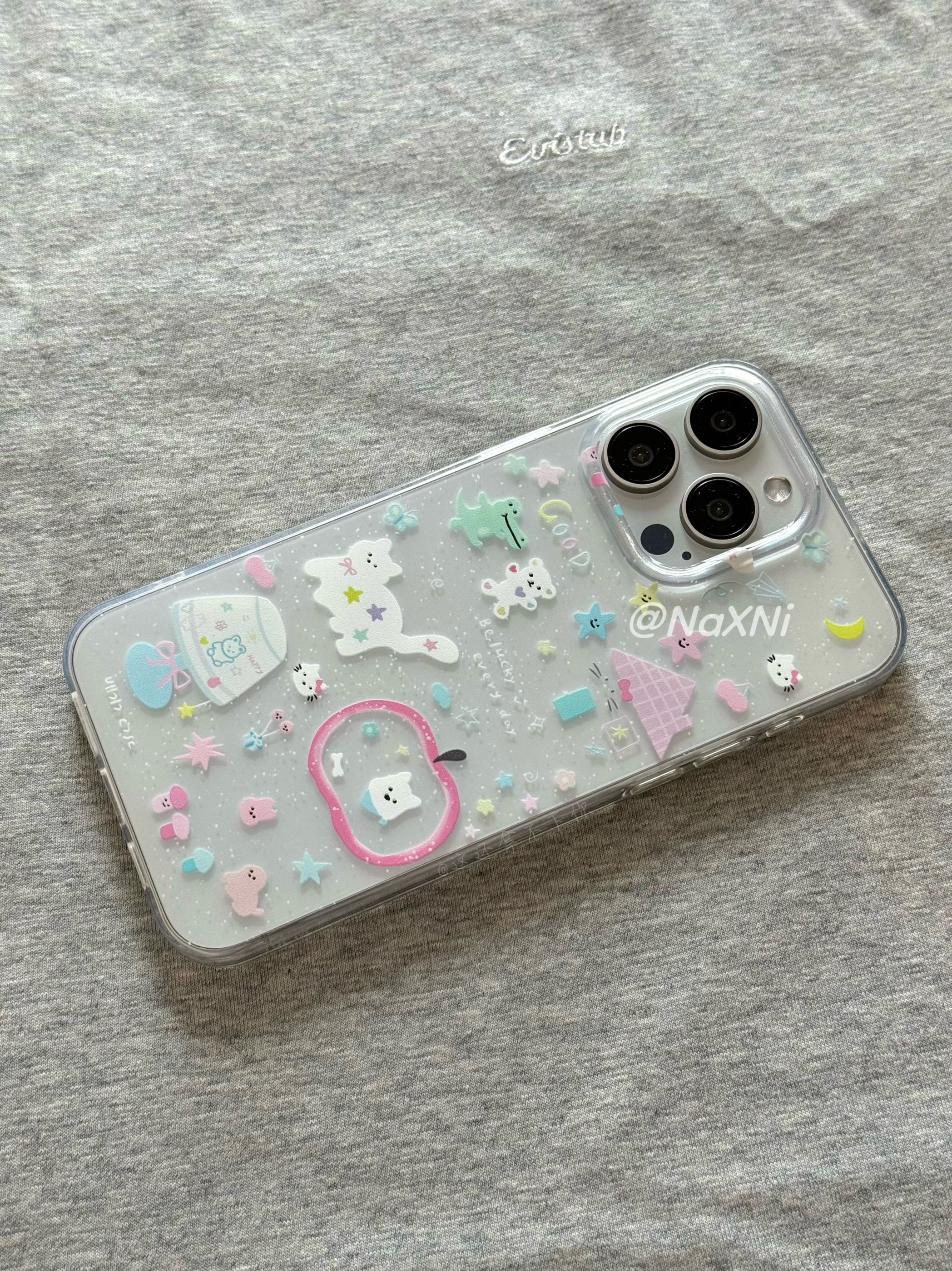 趣味ins风可爱彩色星星猫咪恐龙小熊适用于iPhone17ProMax手机壳新款苹果14pro大孔全包16透明磨砂硅胶软壳