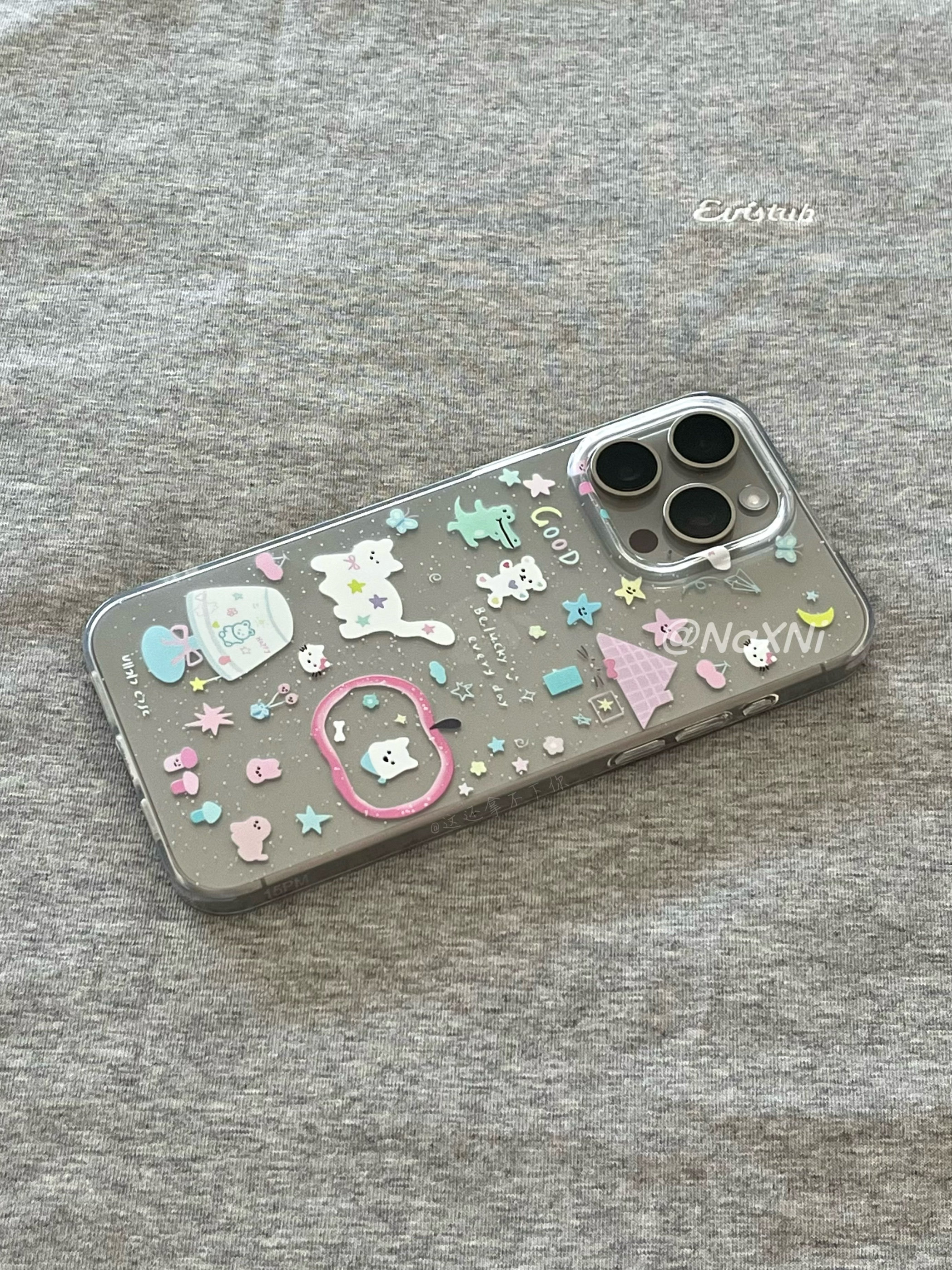 趣味ins风可爱彩色星星猫咪恐龙小熊适用于iPhone17ProMax手机壳新款苹果14pro大孔全包16透明磨砂硅胶软壳