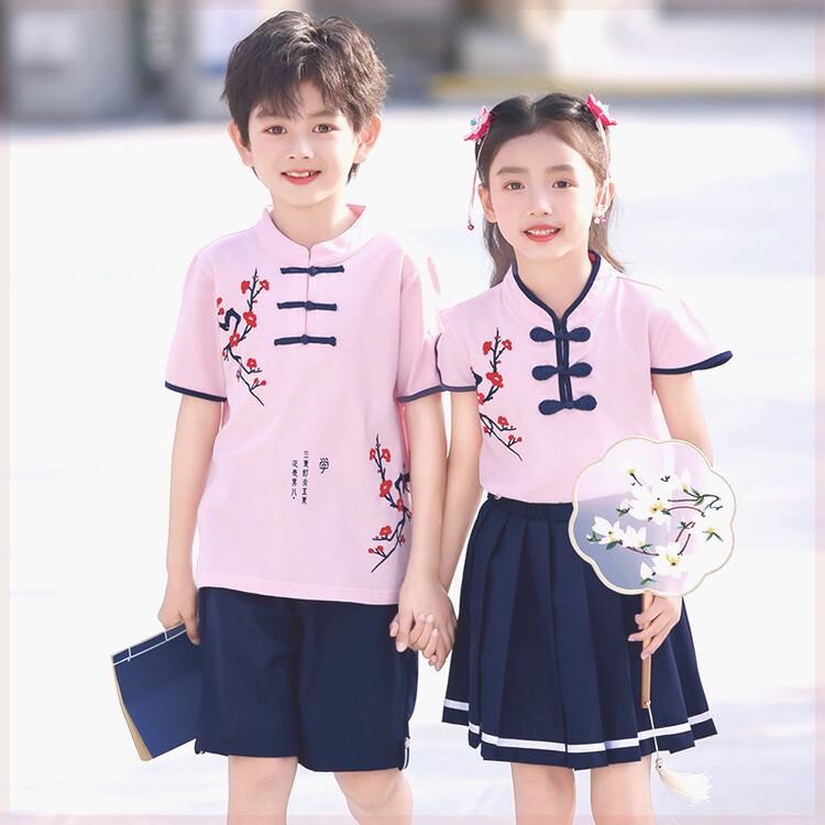 唐装班服毕业服小学生校服幼儿园服夏装男女.童兄妹姐弟汉服套装 - 图1