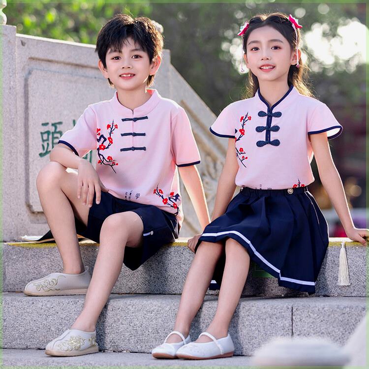 唐装班服毕业服小学生校服幼儿园服夏装男女.童兄妹姐弟汉服套装 - 图0