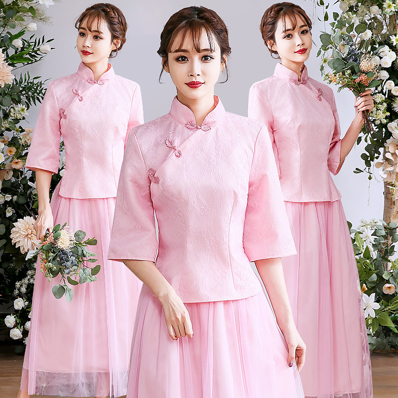 伴娘女2020修身中式伴娘服复古裙子 婉主角服饰礼服/晚装